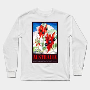 Vintage Travel Poster Australia Sturts Desert Pea Long Sleeve T-Shirt